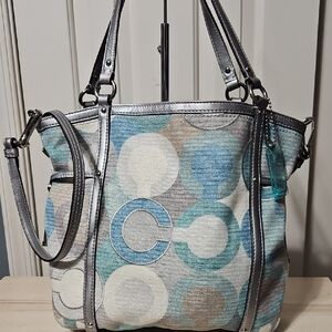 Coach Audrey Metallic Graphic Op Art Cinched Tote With Crossbody Strap